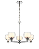 330-5CR-PC-CLW 5-Light 20" Polished Chrome Chandelier - White Inner & Clear Outer Cairo Glass Glass - LED Bulb - Dimmensions: 20 x 20 x 14<br>Minimum Height : 18<br>Maximum Height : 66 - Sloped Ceiling Compatible: Yes - Glass Up or Down: No