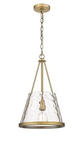 383-1S-BB-G384D-12CL Cord Hung 12" Brushed Brass Mini Pendant - Clear Water Lux Glass - LED Bulb - Dimmensions: 12 x 12 x 20<br>Minimum Height : 25<br>Maximum Height : 68 - Sloped Ceiling Compatible: Yes