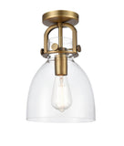 412-1F-BB-8CL-LED 1-Light 8" Newton Bell Brushed Brass Flush Mount - Clear Newton Bell Glass