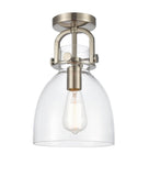 412-1F-SN-8CL-LED 1-Light 8" Newton Bell Brushed Satin Nickel Flush Mount - Clear Newton Bell Glass