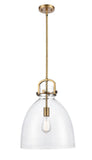412-1S-BB-14CL-LED 1-Light 14" Newton Bell Brushed Brass Pendant - Clear Newton Bell Glass