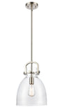 412-1S-SN-10CL-LED Stem Hung 10" Newton Bell Brushed Satin Nickel Mini Pendant - Clear Newton Bell Glass