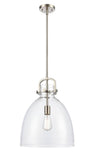 412-1S-SN-14CL-LED 1-Light 14" Newton Bell Brushed Satin Nickel Pendant - Clear Newton Bell Glass