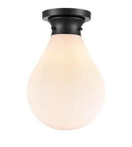 1-Light 9.875" Matte Black Flush Mount - White Genesis Glass Glass Shade - Incandescent Bulb Included