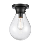 1-Light 7.875" Matte Black Flush Mount - Seedy Genesis Glass Glass Shade - Incandescent Bulb Included