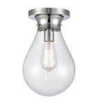 1-Light 7.875" Polished Chrome Flush Mount - Seedy Genesis Glass Glass Shade - Incandescent Bulb Included