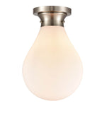 1-Light 9.875" Satin Nickel Flush Mount - White Genesis Glass Glass Shade - Incandescent Bulb Included