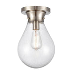 1-Light 7.875" Satin Nickel Flush Mount - Seedy Genesis Glass Glass Shade - Incandescent Bulb Included