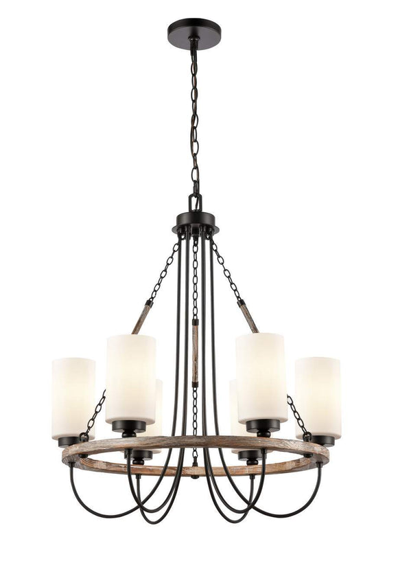 Matte Black Paladin 6 Light 29 inch Chandelier - White Glass Cylinder Glass - Vintage Dimmable Bulb Included