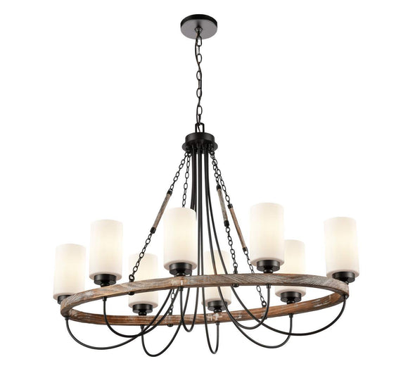 Matte Black Paladin 8 Light Oval 39 inch Chandelier - White Glass Cylinder Glass - Vintage Dimmable Bulb Included