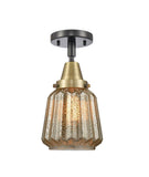 447-1C-BAB-G146 1-Light 7" Black Antique Brass Flush Mount - Mercury Plated Chatham Glass - LED Bulb - Dimmensions: 7 x 7 x 12 - Sloped Ceiling Compatible: No