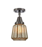 447-1C-OB-G146 1-Light 7" Oil Rubbed Bronze Flush Mount - Mercury Plated Chatham Glass - LED Bulb - Dimmensions: 7 x 7 x 12 - Sloped Ceiling Compatible: No