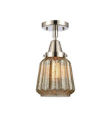 447-1C-PN-G146 1-Light 7" Polished Nickel Flush Mount - Mercury Plated Chatham Glass - LED Bulb - Dimmensions: 7 x 7 x 12 - Sloped Ceiling Compatible: No