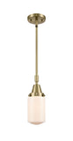 Stem Hung 4.5" Antique Brass Mini Pendant - Matte White Cased Dover Glass LED