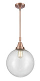 447-1S-AC-G204-12 Stem Hung 12" Antique Copper Mini Pendant - Seedy Beacon Glass - LED Bulb - Dimmensions: 12 x 12 x 16.125<br>Minimum Height : 19.125<br>Maximum Height : 49.125 - Sloped Ceiling Compatible: Yes