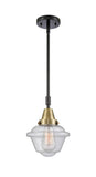 447-1S-BAB-G534 Stem Hung 7.5" Black Antique Brass Mini Pendant - Seedy Small Oxford Glass - LED Bulb - Dimmensions: 7.5 x 7.5 x 9.125<br>Minimum Height : 12.125<br>Maximum Height : 42.125 - Sloped Ceiling Compatible: Yes