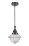 447-1S-BK-G534 Stem Hung 7.5" Matte Black Mini Pendant - Seedy Small Oxford Glass - LED Bulb - Dimmensions: 7.5 x 7.5 x 9.125<br>Minimum Height : 12.125<br>Maximum Height : 42.125 - Sloped Ceiling Compatible: Yes