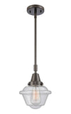 447-1S-OB-G534 Stem Hung 7.5" Oil Rubbed Bronze Mini Pendant - Seedy Small Oxford Glass - LED Bulb - Dimmensions: 7.5 x 7.5 x 9.125<br>Minimum Height : 12.125<br>Maximum Height : 42.125 - Sloped Ceiling Compatible: Yes