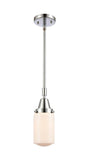 447-1S-PC-G311 Stem Hung 4.5" Polished Chrome Mini Pendant - Matte White Cased Dover Glass - LED Bulb - Dimmensions: 4.5 x 4.5 x 11.375<br>Minimum Height : 14.375<br>Maximum Height : 44.375 - Sloped Ceiling Compatible: Yes