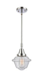 447-1S-PC-G534 Stem Hung 7.5" Polished Chrome Mini Pendant - Seedy Small Oxford Glass - LED Bulb - Dimmensions: 7.5 x 7.5 x 9.125<br>Minimum Height : 12.125<br>Maximum Height : 42.125 - Sloped Ceiling Compatible: Yes