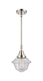 447-1S-PN-G534 Stem Hung 7.5" Polished Nickel Mini Pendant - Seedy Small Oxford Glass - LED Bulb - Dimmensions: 7.5 x 7.5 x 9.125<br>Minimum Height : 12.125<br>Maximum Height : 42.125 - Sloped Ceiling Compatible: Yes