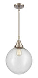 447-1S-SN-G204-12 Stem Hung 12" Brushed Satin Nickel Mini Pendant - Seedy Beacon Glass - LED Bulb - Dimmensions: 12 x 12 x 16.125<br>Minimum Height : 19.125<br>Maximum Height : 49.125 - Sloped Ceiling Compatible: Yes