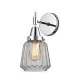 447-1W-PC-G142 1-Light 7" Polished Chrome Sconce - Clear Chatham Glass - LED Bulb - Dimmensions: 7 x 8.375 x 12 - Glass Up or Down: Yes