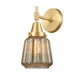 447-1W-SG-G146 1-Light 7" Satin Gold Sconce - Mercury Plated Chatham Glass - LED Bulb - Dimmensions: 7 x 8.375 x 12 - Glass Up or Down: Yes