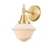 447-1W-SG-G531 1-Light 7.5" Satin Gold Sconce - Matte White Cased Small Oxford Glass - LED Bulb - Dimmensions: 7.5 x 9 x 11 - Glass Up or Down: Yes
