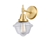 447-1W-SG-G532 1-Light 7.5" Satin Gold Sconce - Clear Small Oxford Glass - LED Bulb - Dimmensions: 7.5 x 9 x 11 - Glass Up or Down: Yes