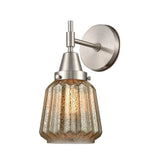 447-1W-SN-G146 1-Light 7" Satin Nickel Sconce - Mercury Plated Chatham Glass - LED Bulb - Dimmensions: 7 x 8.375 x 12 - Glass Up or Down: Yes