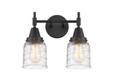 2-Light 14" Matte Black Bath Vanity Light - Clear Deco Swirl Small Bell Glass LED