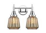 447-2W-PC-G146 2-Light 15.25" Polished Chrome Bath Vanity Light - Mercury Plated Chatham Glass - LED Bulb - Dimmensions: 15.25 x 8.375 x 12 - Glass Up or Down: Yes