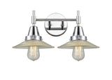 447-2W-PC-G2 2-Light 18" Polished Chrome Bath Vanity Light - Clear Halophane Glass - LED Bulb - Dimmensions: 18 x 9.75 x 7.25 - Glass Up or Down: Yes