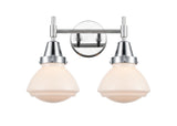 447-2W-PC-G321 2-Light 15.75" Polished Chrome Bath Vanity Light - Matte White Olean Glass - LED Bulb - Dimmensions: 15.75 x 8.625 x 10.25 - Glass Up or Down: Yes