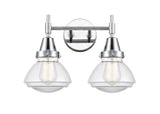 447-2W-PC-G322 2-Light 15.75" Polished Chrome Bath Vanity Light - Clear Olean Glass - LED Bulb - Dimmensions: 15.75 x 8.625 x 10.25 - Glass Up or Down: Yes