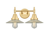 447-2W-SG-G2 2-Light 18" Satin Gold Bath Vanity Light - Clear Halophane Glass - LED Bulb - Dimmensions: 18 x 9.75 x 7.25 - Glass Up or Down: Yes