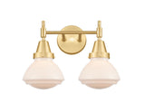 447-2W-SG-G321 2-Light 15.75" Satin Gold Bath Vanity Light - Matte White Olean Glass - LED Bulb - Dimmensions: 15.75 x 8.625 x 10.25 - Glass Up or Down: Yes
