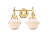 447-2W-SG-G531 2-Light 16.5" Satin Gold Bath Vanity Light - Matte White Cased Small Oxford Glass - LED Bulb - Dimmensions: 16.5 x 9 x 11 - Glass Up or Down: Yes