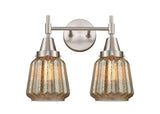 447-2W-SN-G146 2-Light 15.25" Satin Nickel Bath Vanity Light - Mercury Plated Chatham Glass - LED Bulb - Dimmensions: 15.25 x 8.375 x 12 - Glass Up or Down: Yes