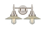 447-2W-SN-G2 2-Light 18" Satin Nickel Bath Vanity Light - Clear Halophane Glass - LED Bulb - Dimmensions: 18 x 9.75 x 7.25 - Glass Up or Down: Yes
