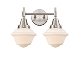 447-2W-SN-G531 2-Light 16.5" Satin Nickel Bath Vanity Light - Matte White Cased Small Oxford Glass - LED Bulb - Dimmensions: 16.5 x 9 x 11 - Glass Up or Down: Yes