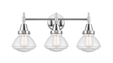 447-3W-PC-G324 3-Light 24.75" Polished Chrome Bath Vanity Light - Seedy Olean Glass - LED Bulb - Dimmensions: 24.75 x 8.625 x 10.25 - Glass Up or Down: Yes