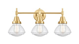 447-3W-SG-G324 3-Light 24.75" Satin Gold Bath Vanity Light - Seedy Olean Glass - LED Bulb - Dimmensions: 24.75 x 8.625 x 10.25 - Glass Up or Down: Yes