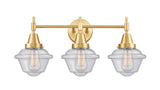 447-3W-SG-G534 3-Light 25.5" Satin Gold Bath Vanity Light - Seedy Small Oxford Glass - LED Bulb - Dimmensions: 25.5 x 9 x 11 - Glass Up or Down: Yes