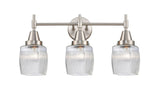 447-3W-SN-G302 3-Light 23.5" Satin Nickel Bath Vanity Light - Thick Clear Halophane Colton Glass - LED Bulb - Dimmensions: 23.5 x 8 x 11.25 - Glass Up or Down: Yes