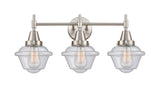 447-3W-SN-G534 3-Light 25.5" Satin Nickel Bath Vanity Light - Seedy Small Oxford Glass - LED Bulb - Dimmensions: 25.5 x 9 x 11 - Glass Up or Down: Yes