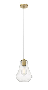 Cord Hung 7" Brushed Brass Mini Pendant - Clear Fairfield Glass LED