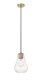 Cord Hung 7" Brushed Brass Mini Pendant - Clear Fairfield Glass LED