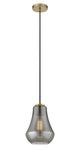 Cord Hung 7" Brushed Brass Mini Pendant - Plated Smoke Fairfield Glass LED